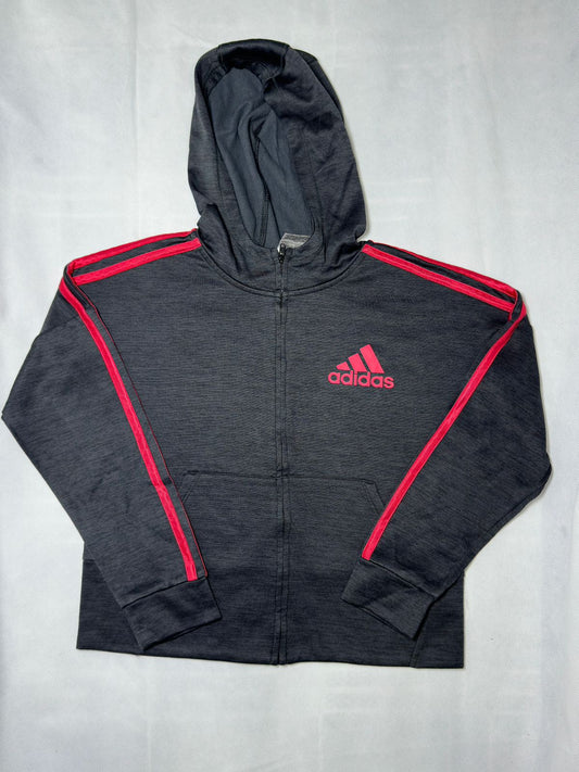 Preloved adidas Charcoal Heather & Pink 3-Stripe Full-Zip Hooded Jacket