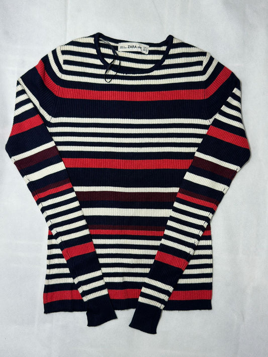 Preloved ZARA Knit Multi-Color Striped Fine-Ribbed Crewneck Sweater